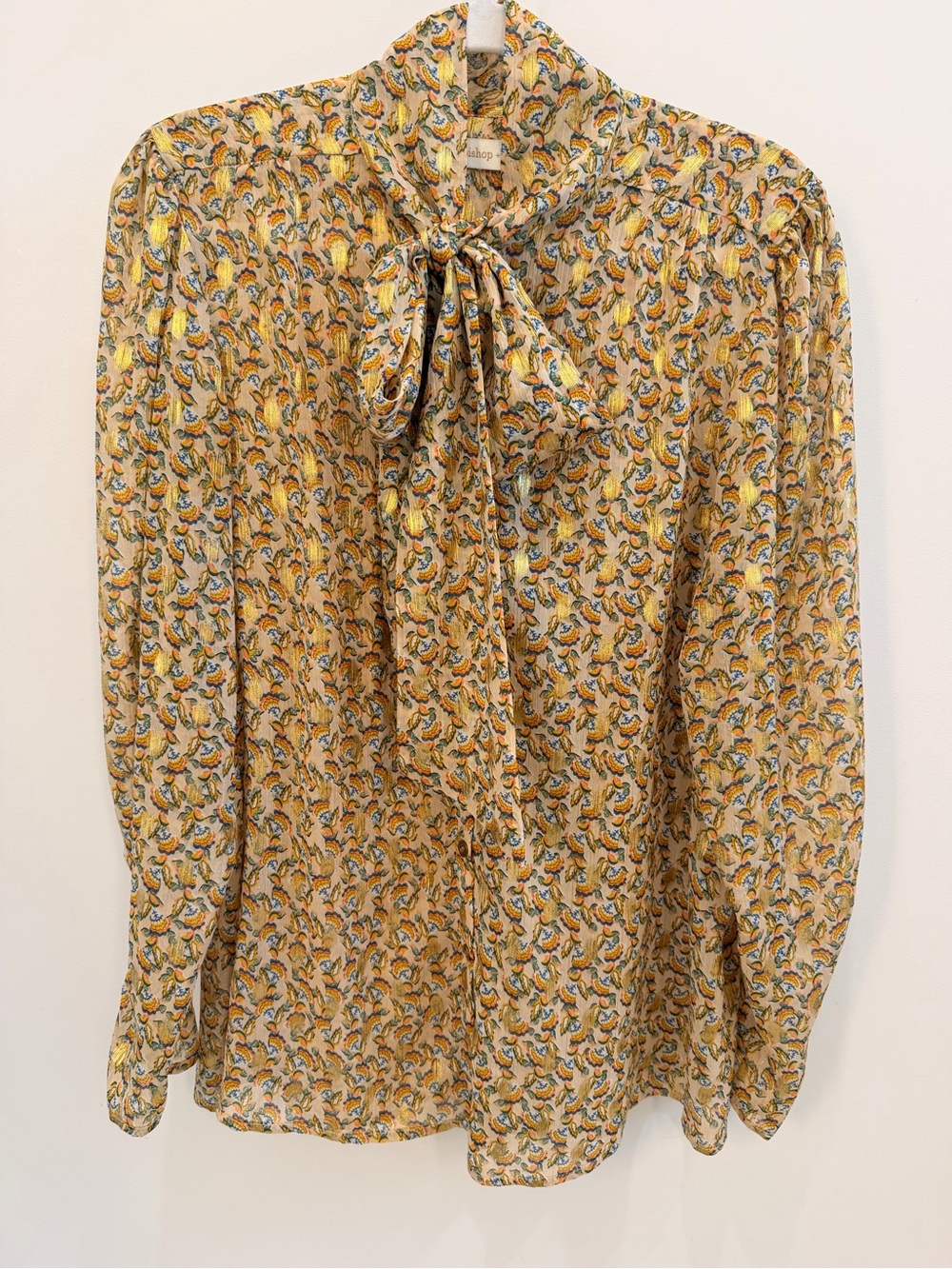 bishop + young Yellow Floral Tie-Neck Blouse with Blue Accents